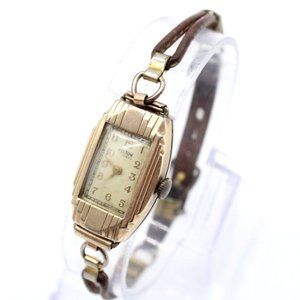 Vintage KELTON Watch Womens Bronze Tone Stainless Steel Classic Art Deco Dial